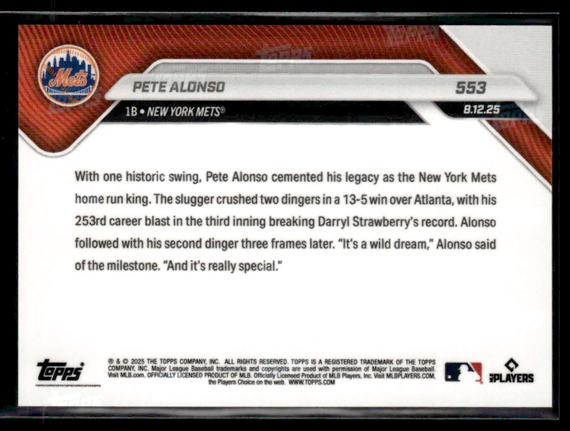 2025 Topps Now #553 Pete Alonso New Mets HR King