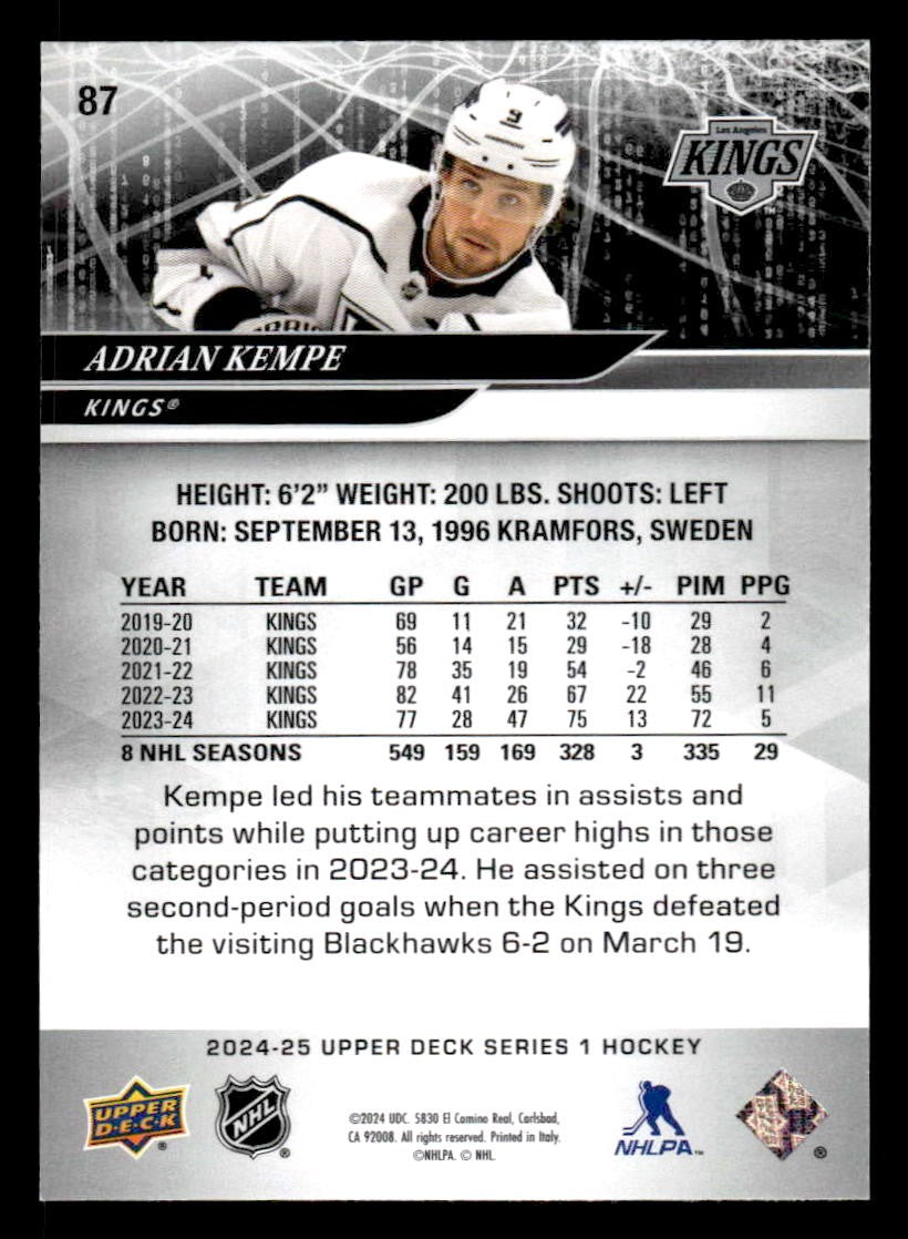 2024-25 Upper Deck #87 Adrian Kempe