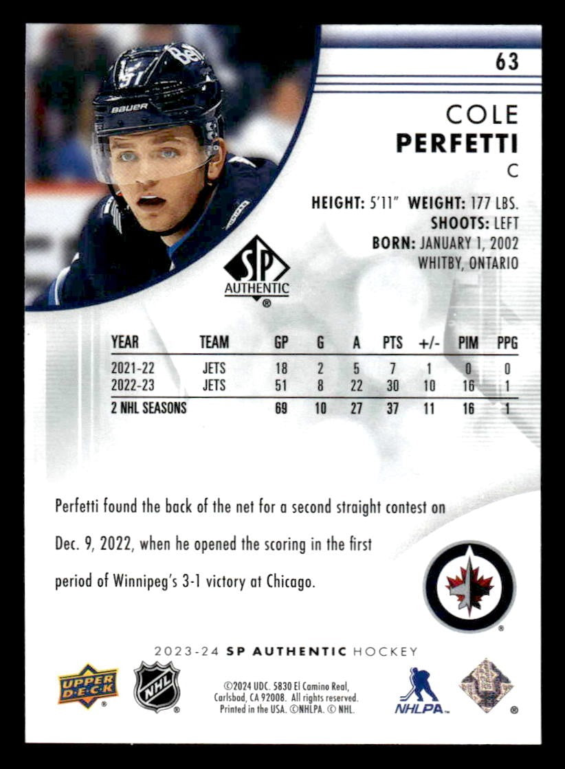 2023-24 SP Authentic #63 Cole Perfetti
