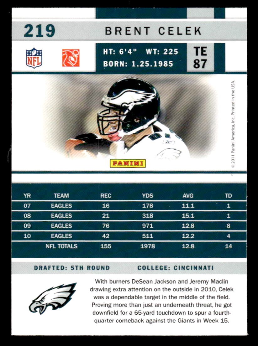 2011 Score #219 Brent Celek Scorecard