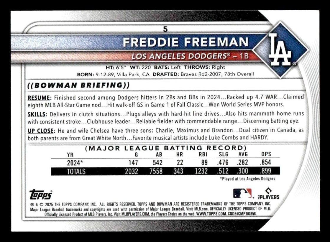 2025 Bowman #5 Freddie Freeman