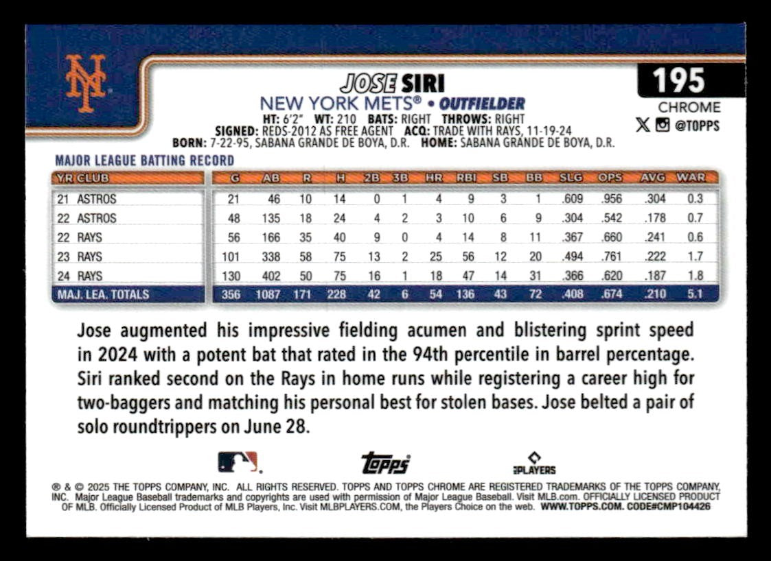 2025 Topps Chrome #195 Jose Siri