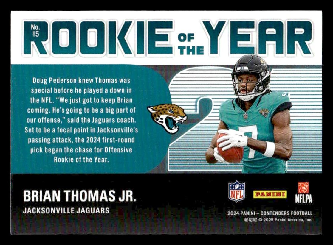 2024 Panini Contenders Football #15 Brian Thomas Jr Rookie of the Year