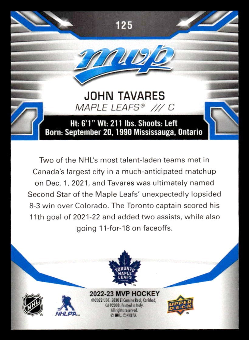 2022-23 Upper Deck MVP #125 John Tavares Blue Script