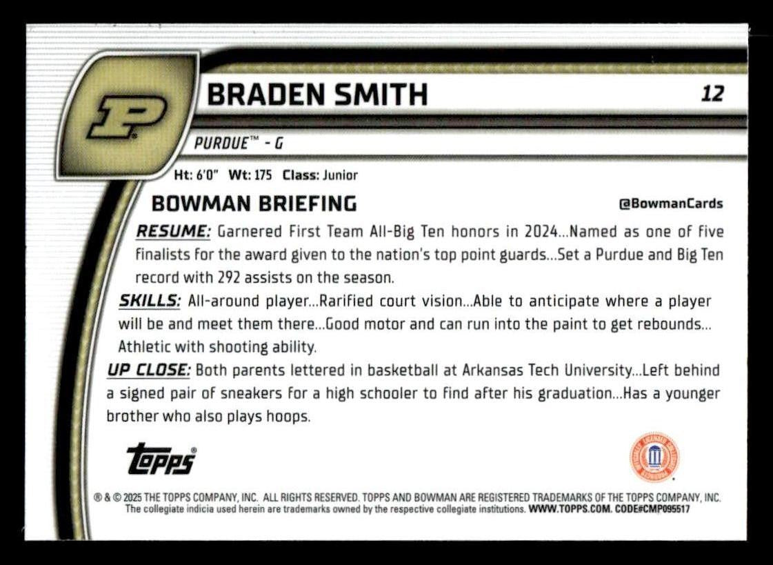 2024-25 Bowman University Chrome #12 Braden Smith