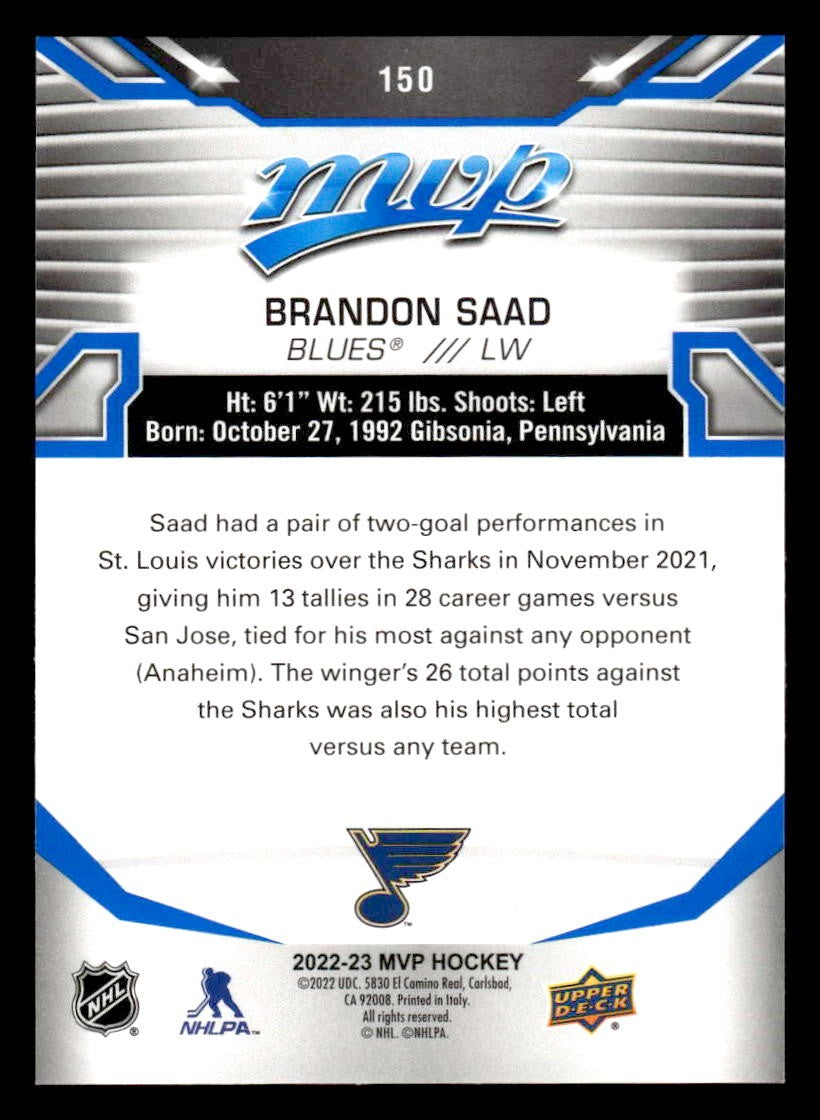 2022-23 Upper Deck MVP #150 Brandon Saad Blue Script