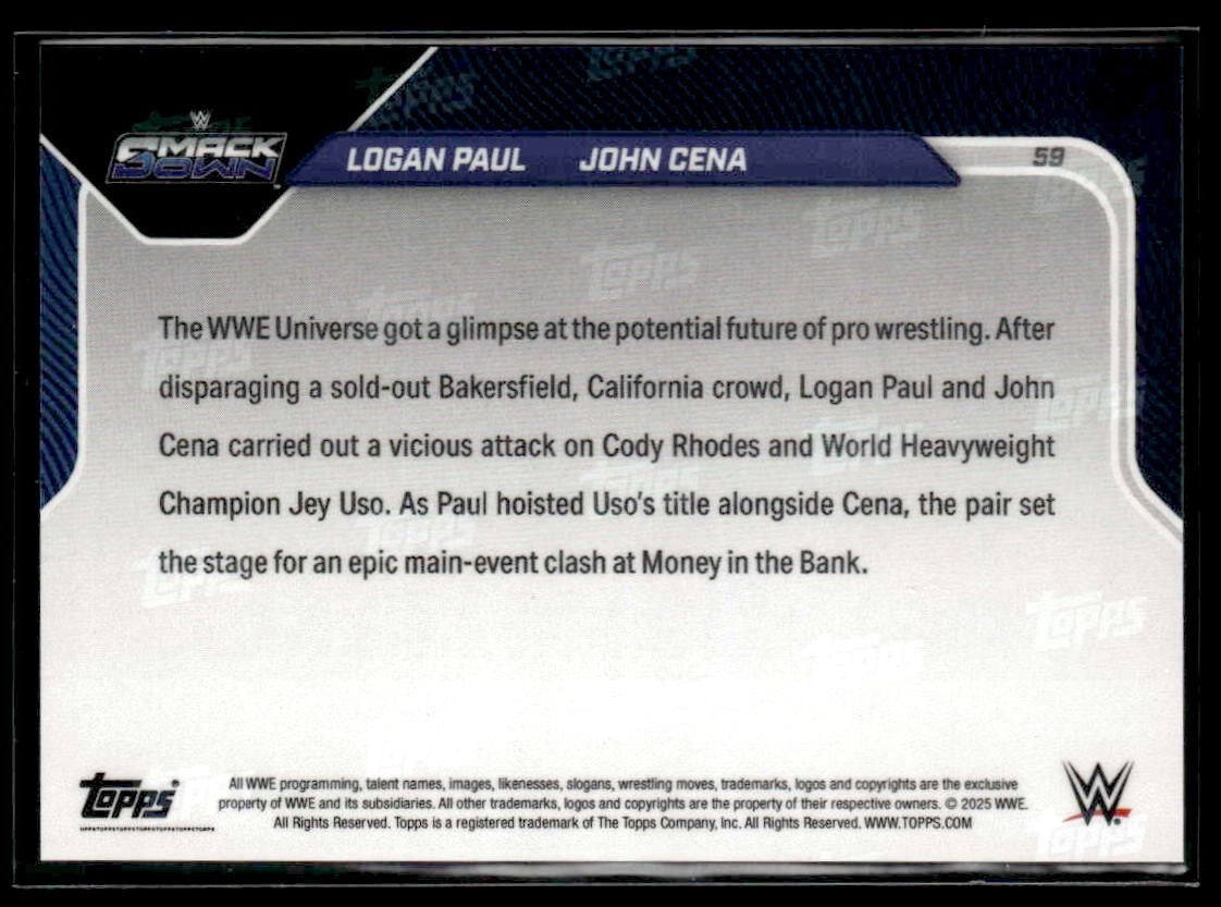 2025 WWE Topps Now #59 Logan Paul/John Cena Megastars Join Forces