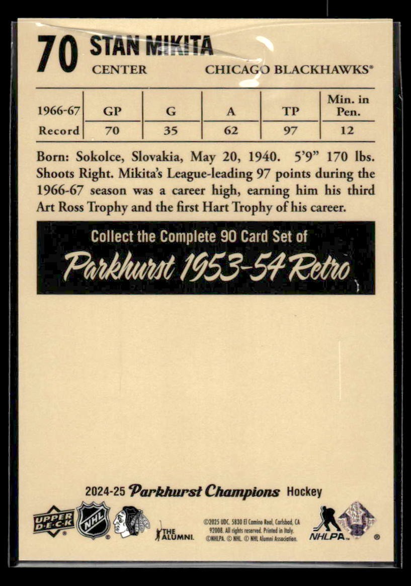 2024-25 Parkhurst Champions #70 Stan Mikita 1953-54 Retros
