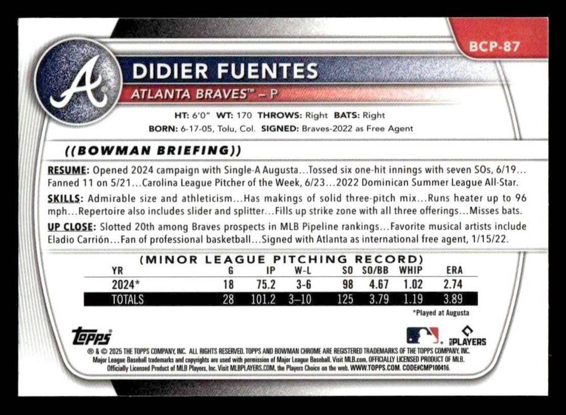 2025 Bowman #BCP-87 Didier Fuentes Chrome Prospects