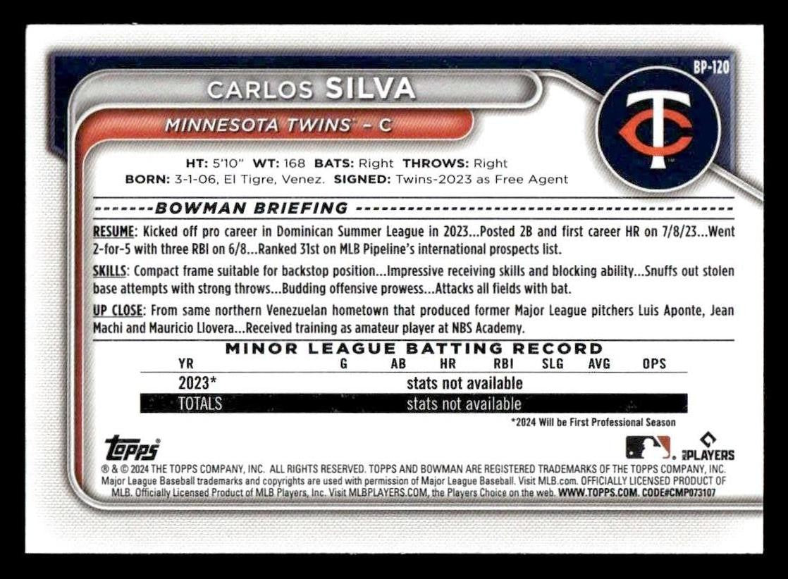 2024 Bowman #BP-120 Carlos Silva Prospects