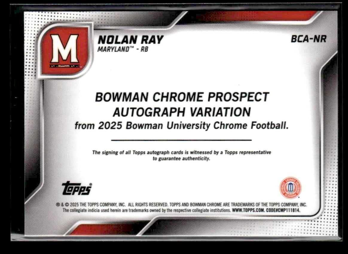 2025 Bowman U Chrome #BCA-NR Nolan Ray Chrome Prospect Autos Blue Refr #/150