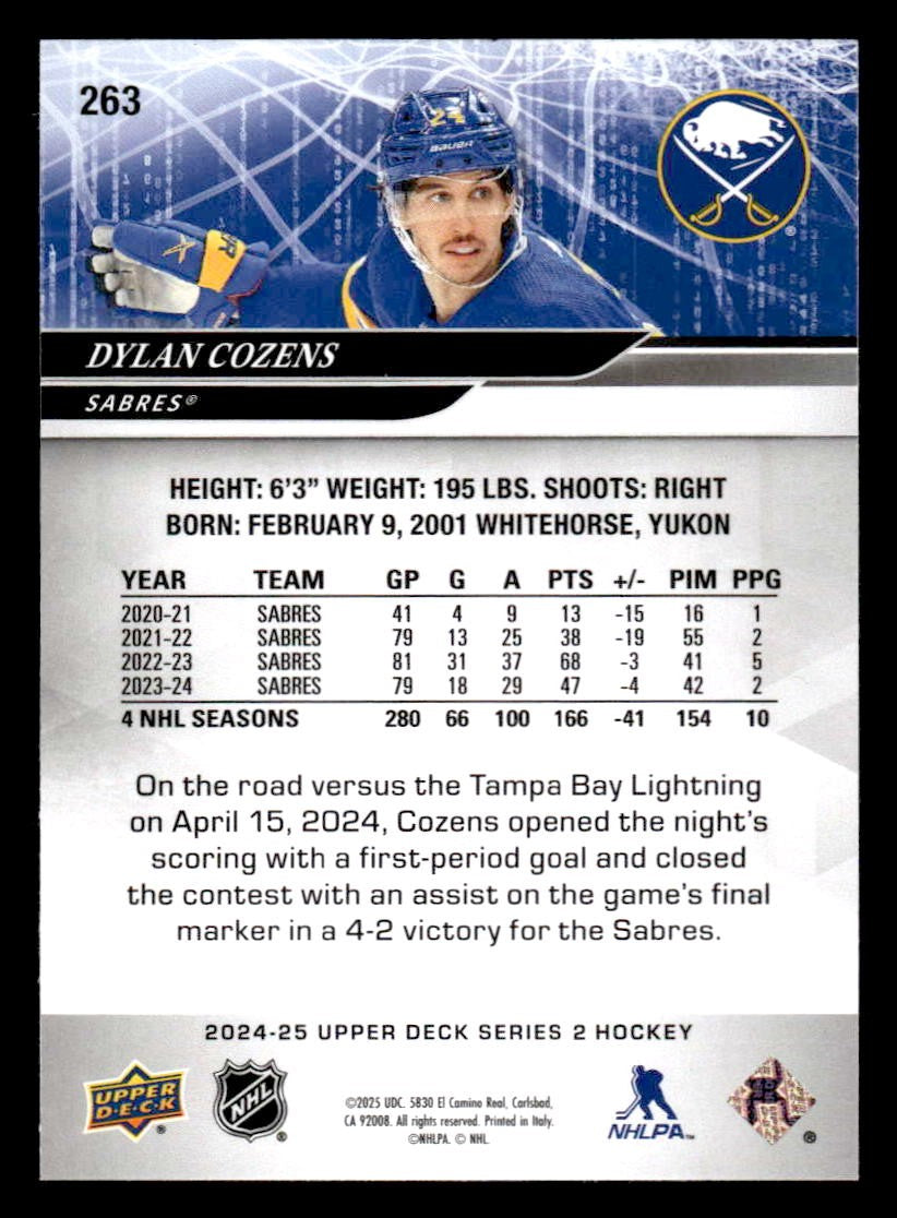 2024-25 Upper Deck #263 Dylan Cozens