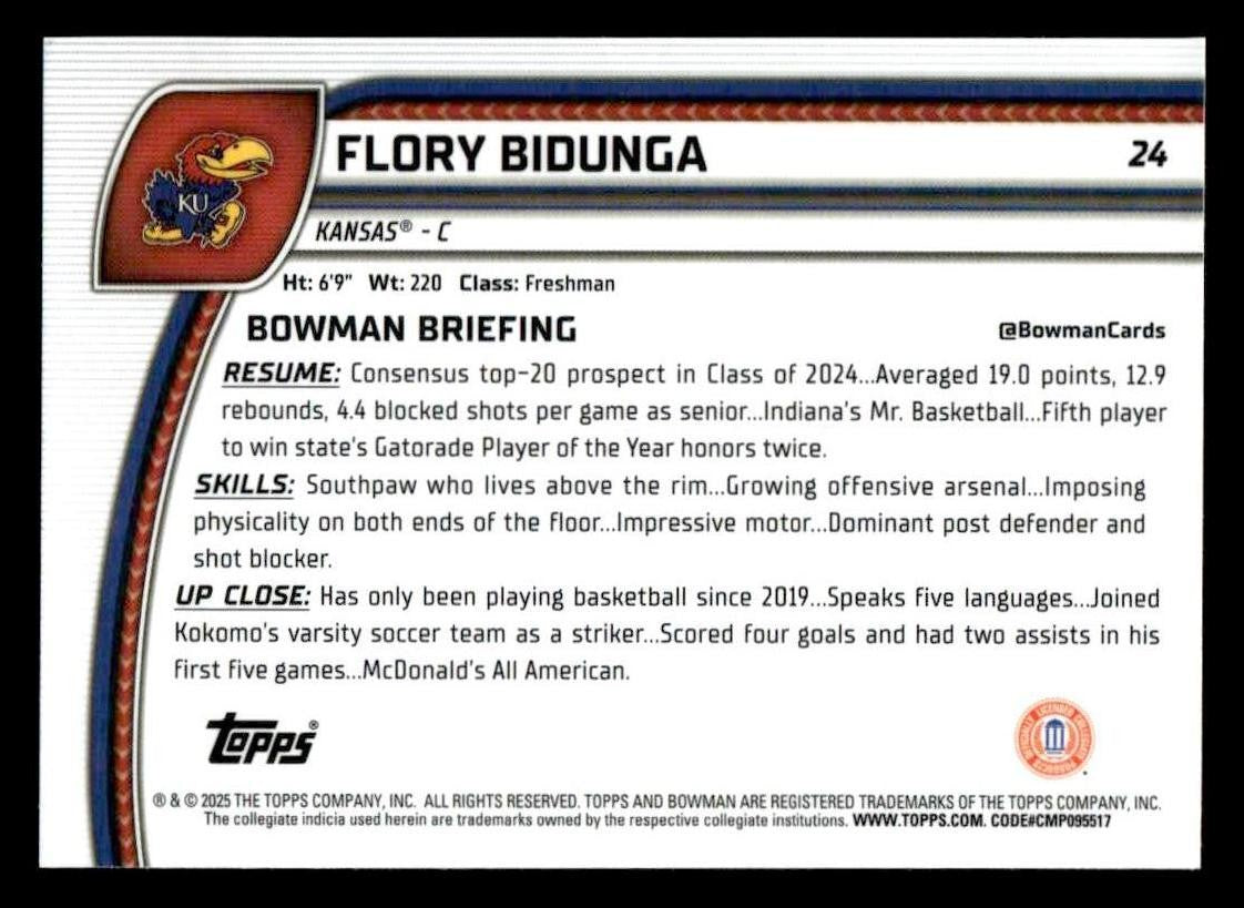 2024-25 Bowman University Chrome #24 Flory Bidunga