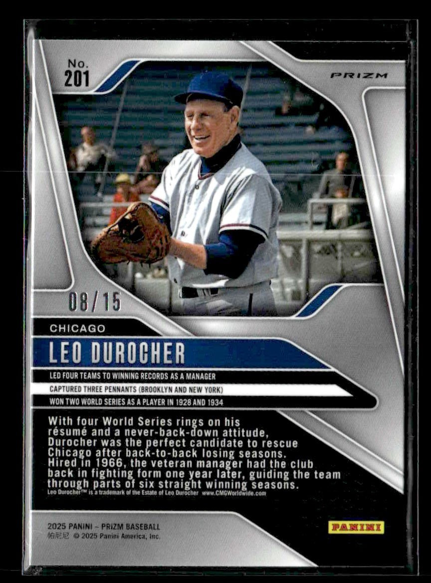 2025 Panini Prizm #201 Leo Durocher Blue Shimmer FOTL Prizm #/15