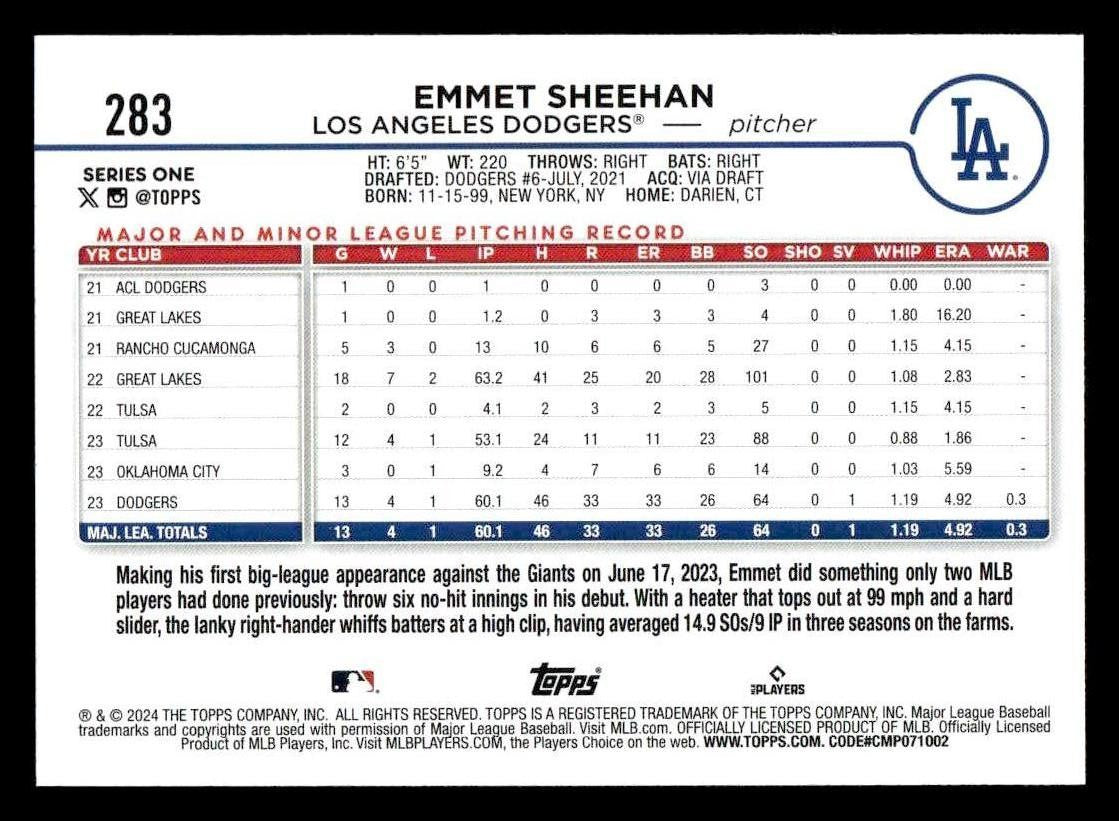 2024 Topps #283 Emmet Sheehan