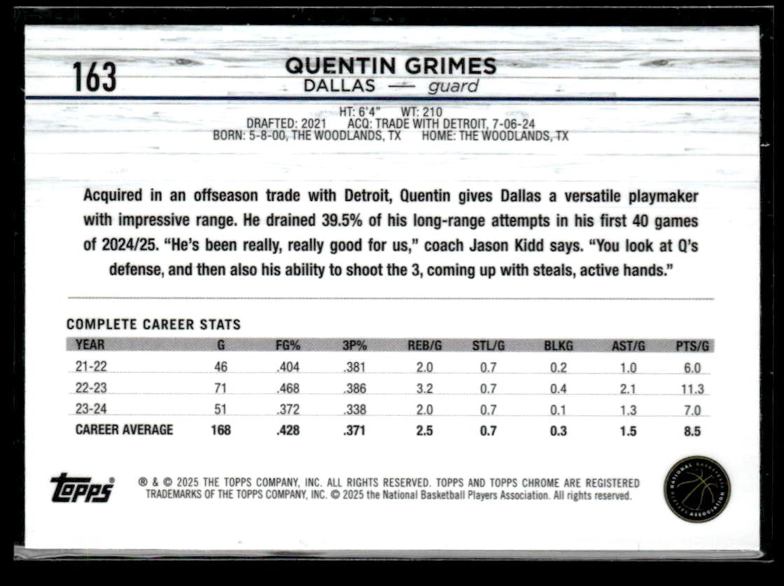 2024-25 Topps Chrome Sapphire #163 Quentin Grimes Green Sapphire #/99