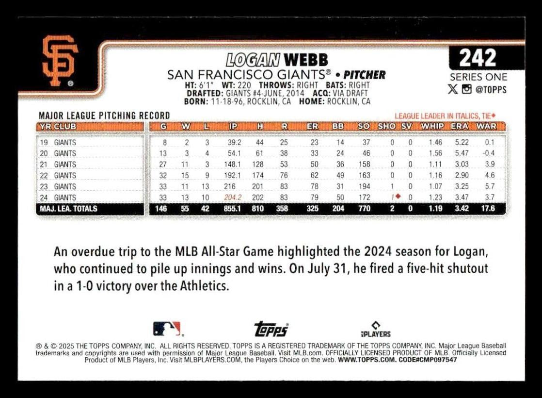 2025 Topps #242 Logan Webb