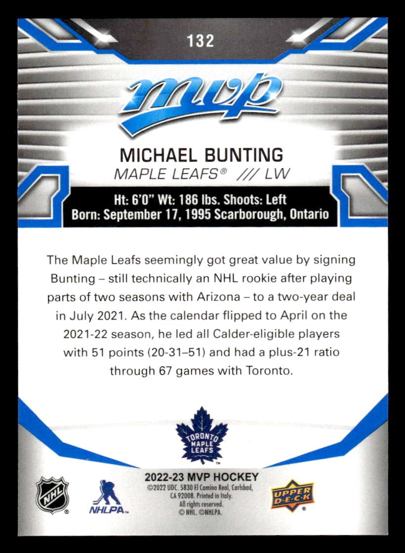 2022-23 Upper Deck MVP #132 Michael Bunting Blue Script