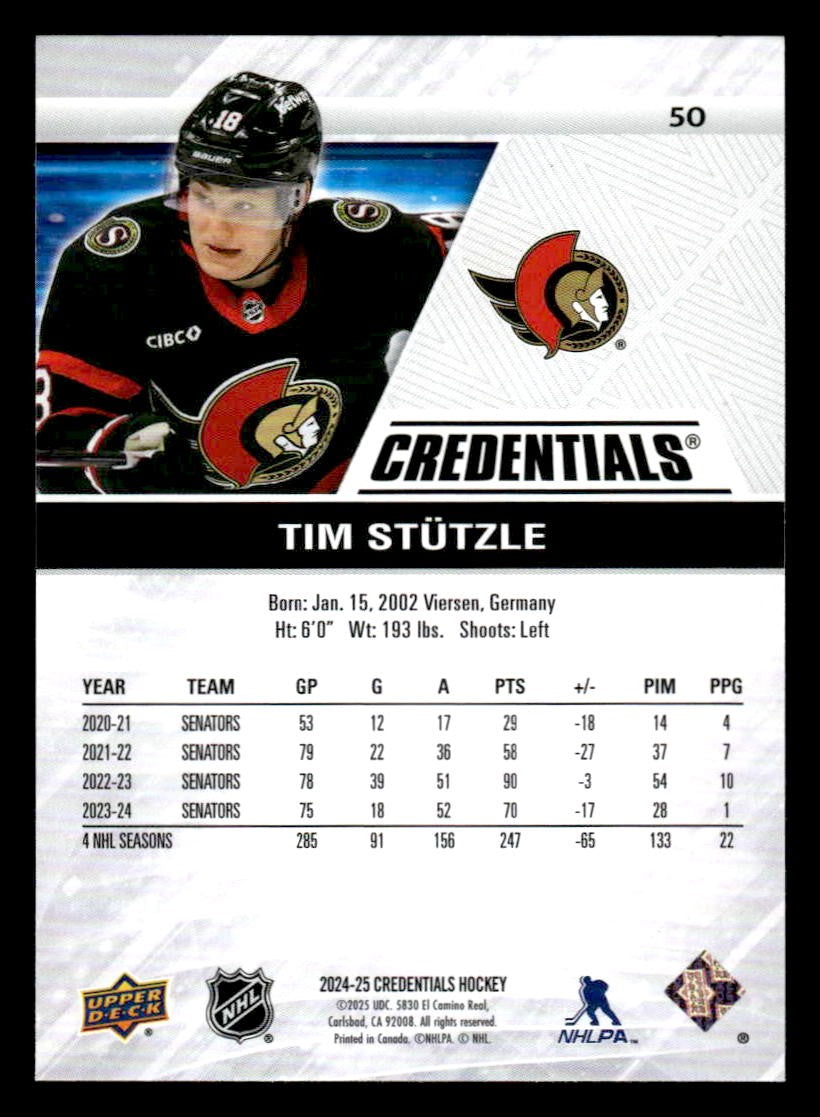 2024-25 Upper Deck Credentials #50 Tim Stutzle