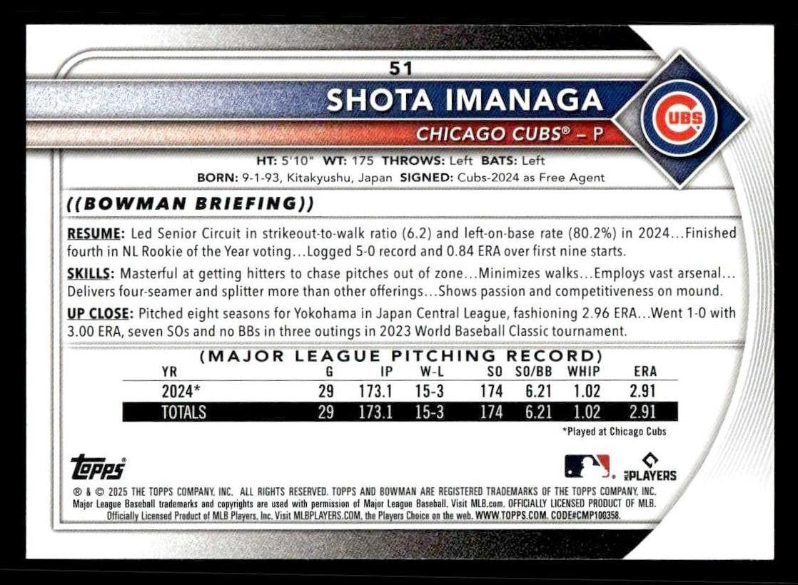 2025 Bowman #51 Shota Imanaga