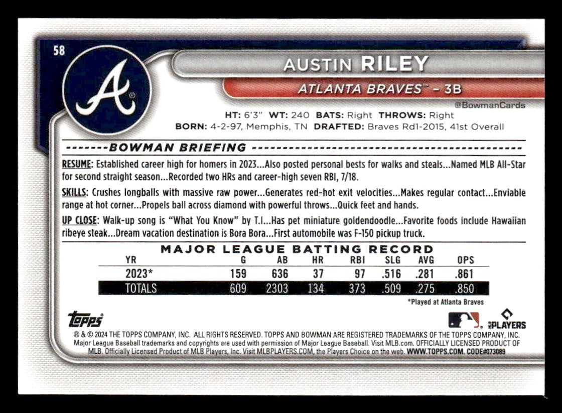 2024 Bowman #58 Austin Riley
