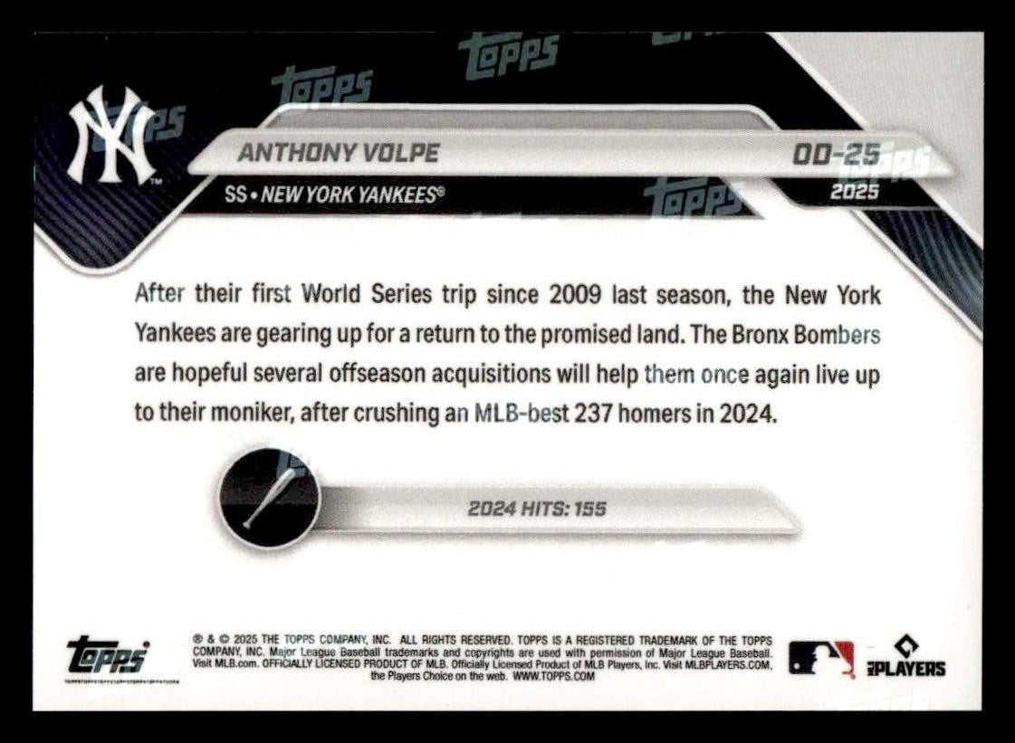 2025 Topps Now Road to Opening Day New York Yankees #OD-25 Anthony Volpe