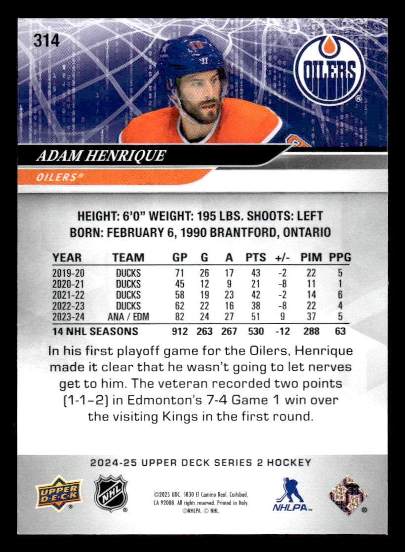 2024-25 Upper Deck #314 Adam Henrique