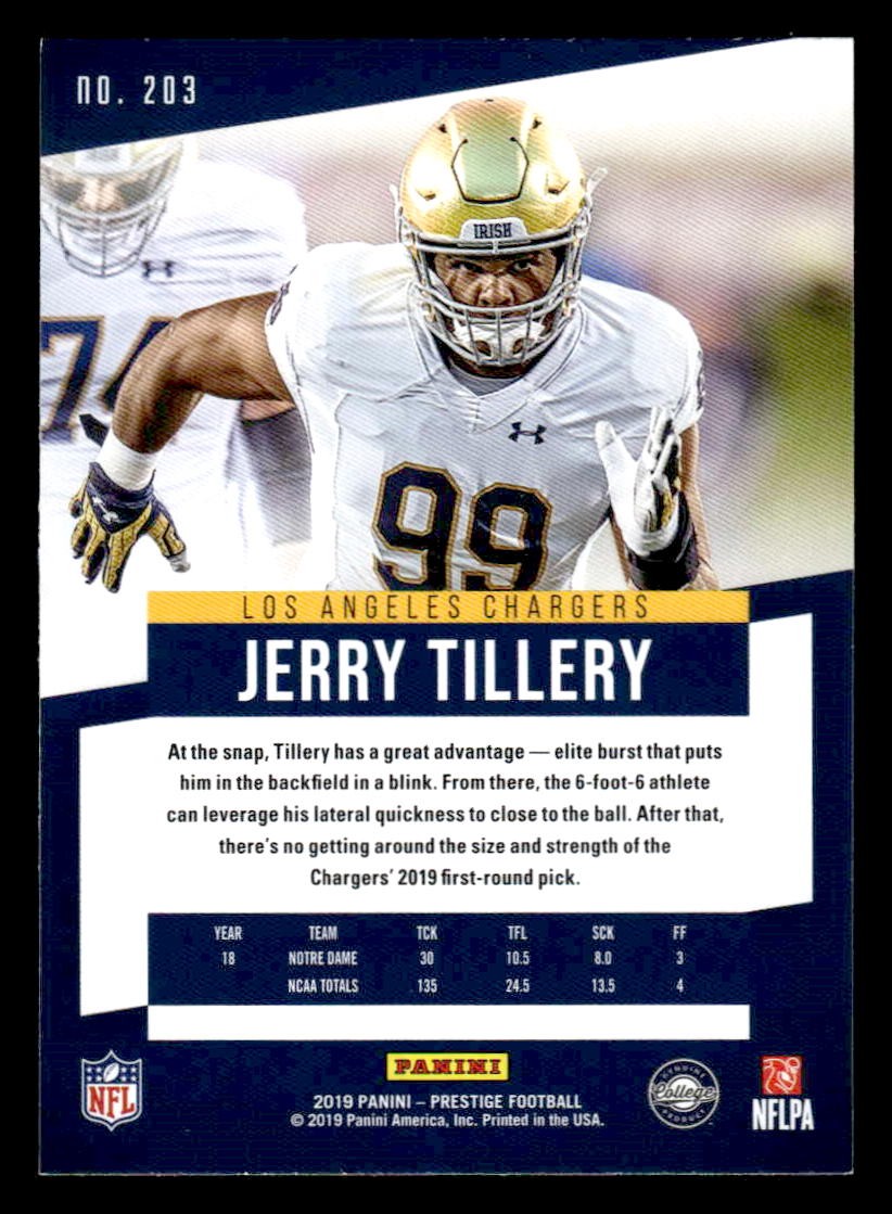 2019 Panini Prestige #203 Jerry Tillery Xtra Points Green