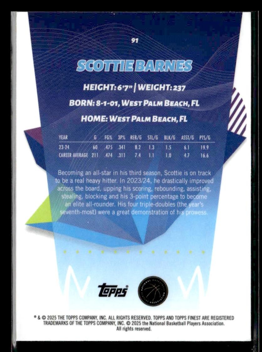 2024-25 Topps Finest #91 Scottie Barnes