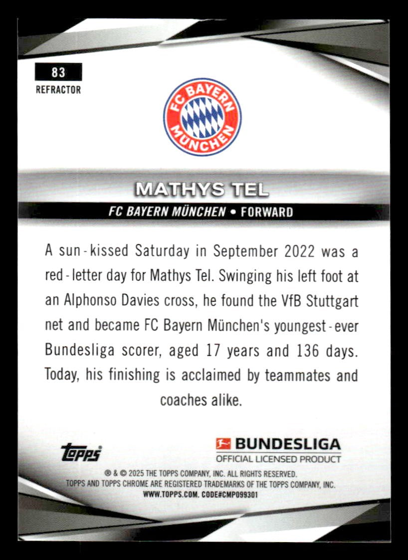 2025 Topps Chrome Bundesliga #83 Mathys Tel Refractor