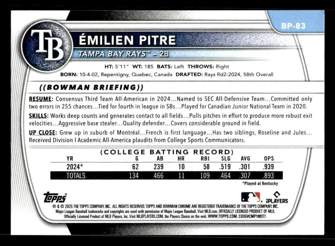 2025 Bowman #BP-83 Émilien Pitre Prospects