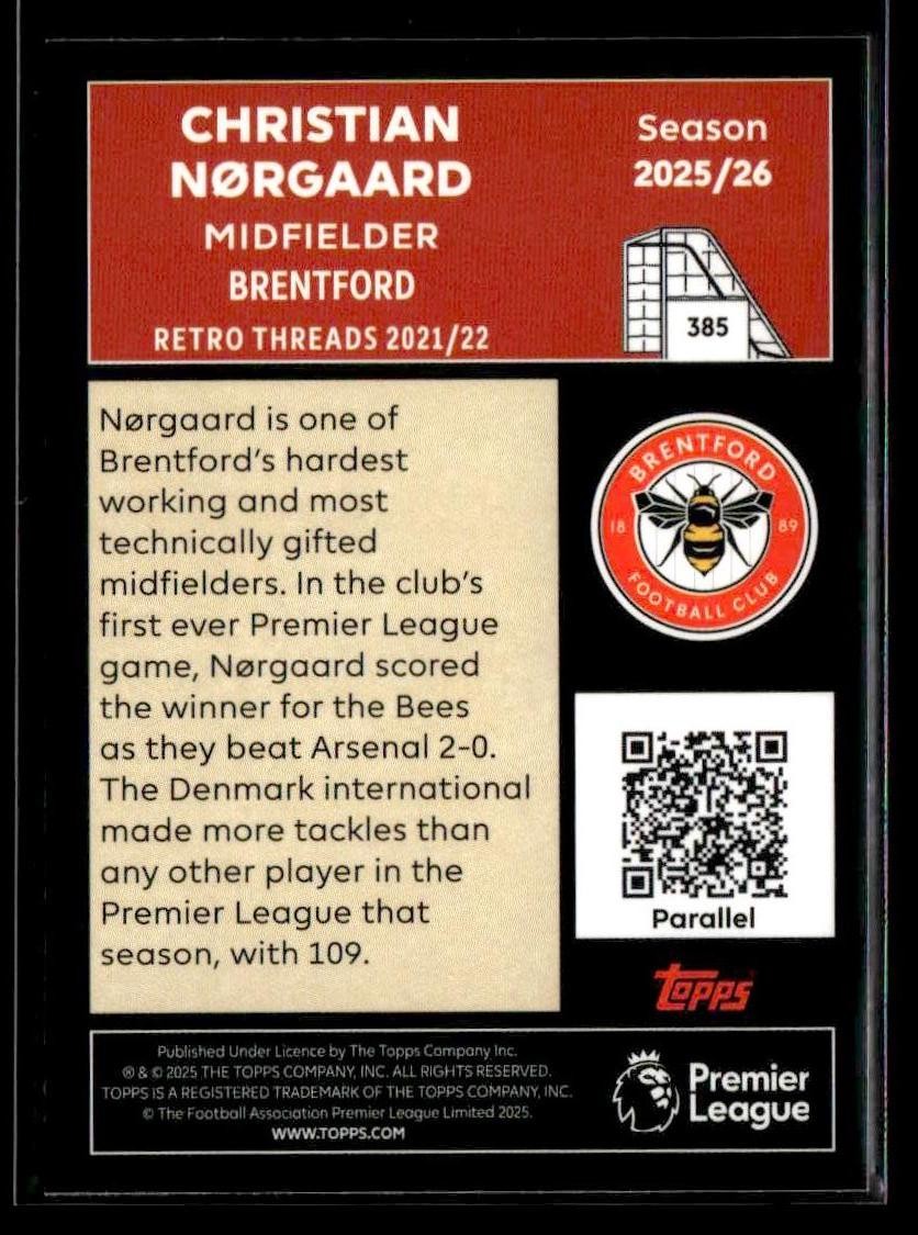 2025-26 Topps Premier League #385 Christian Nørgaard Gold Rainbow Foil #/50
