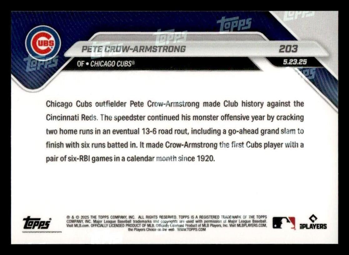 2025 Topps Now #203 Pete Crow-Armstrong 2nd 6 RBI Game