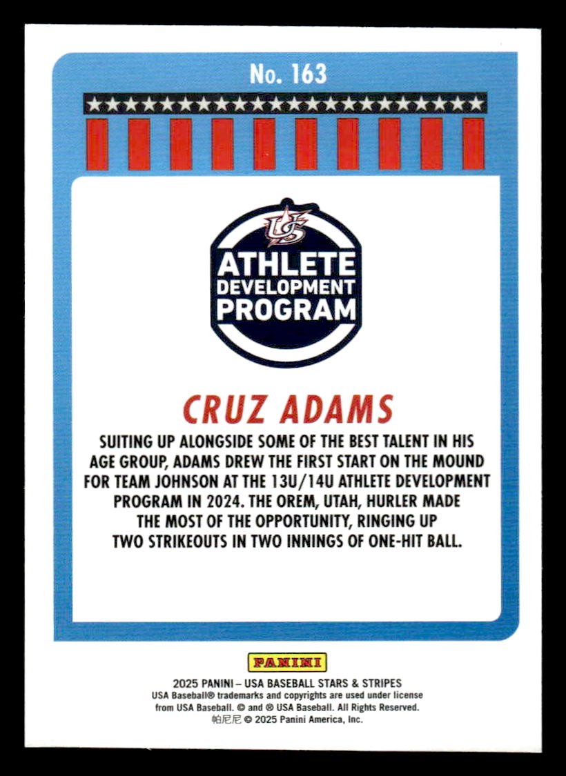 2025 Panini Stars and Stripes USA Baseball #163 Cruz Adams