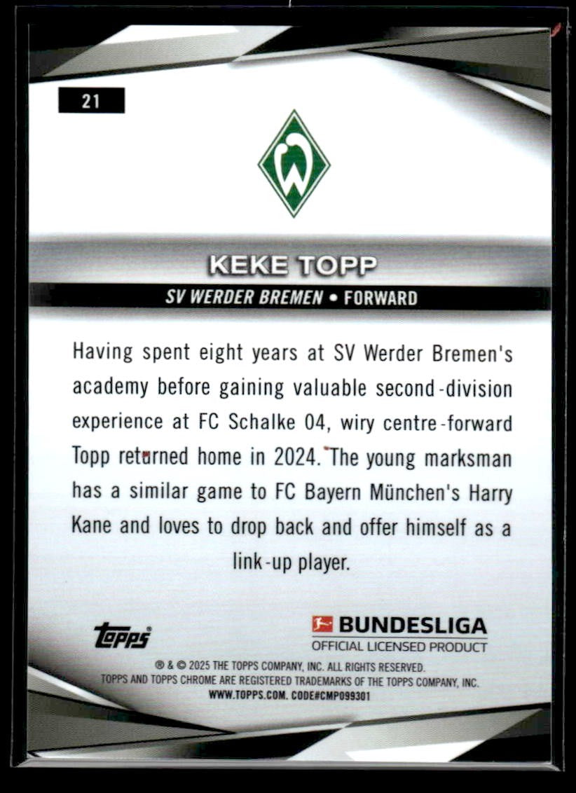 2025 Topps Sapphire Edition Bundesliga #21 Keke Topps Green Sapphire #/99