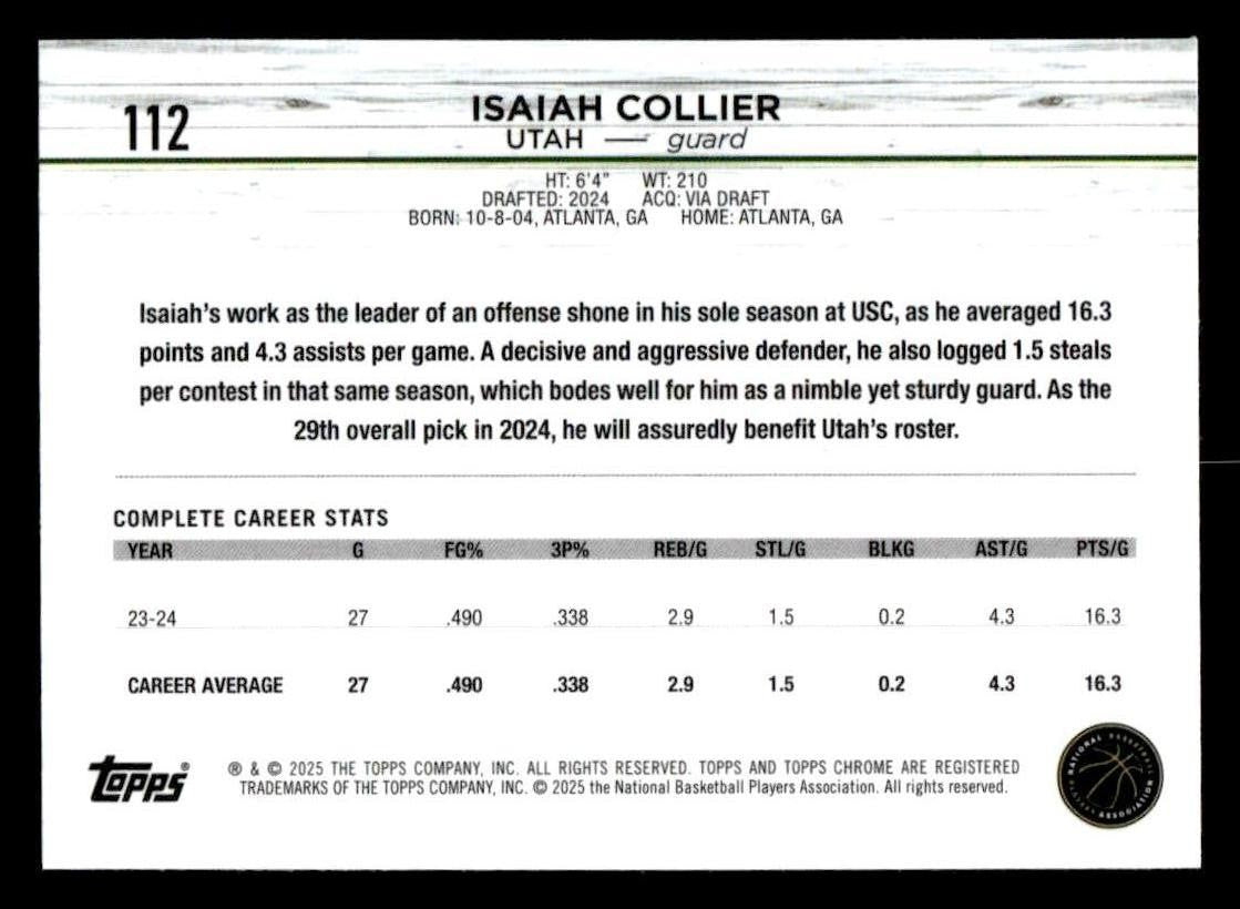 2025 Topps Chrome #112 Isaiah Collier