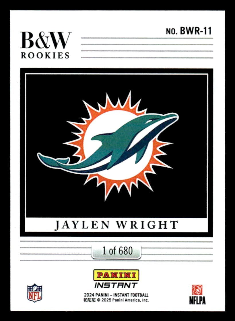 2024 Panini Instant NFL Black & White Rookies #BWR-11 Jaylen Wright