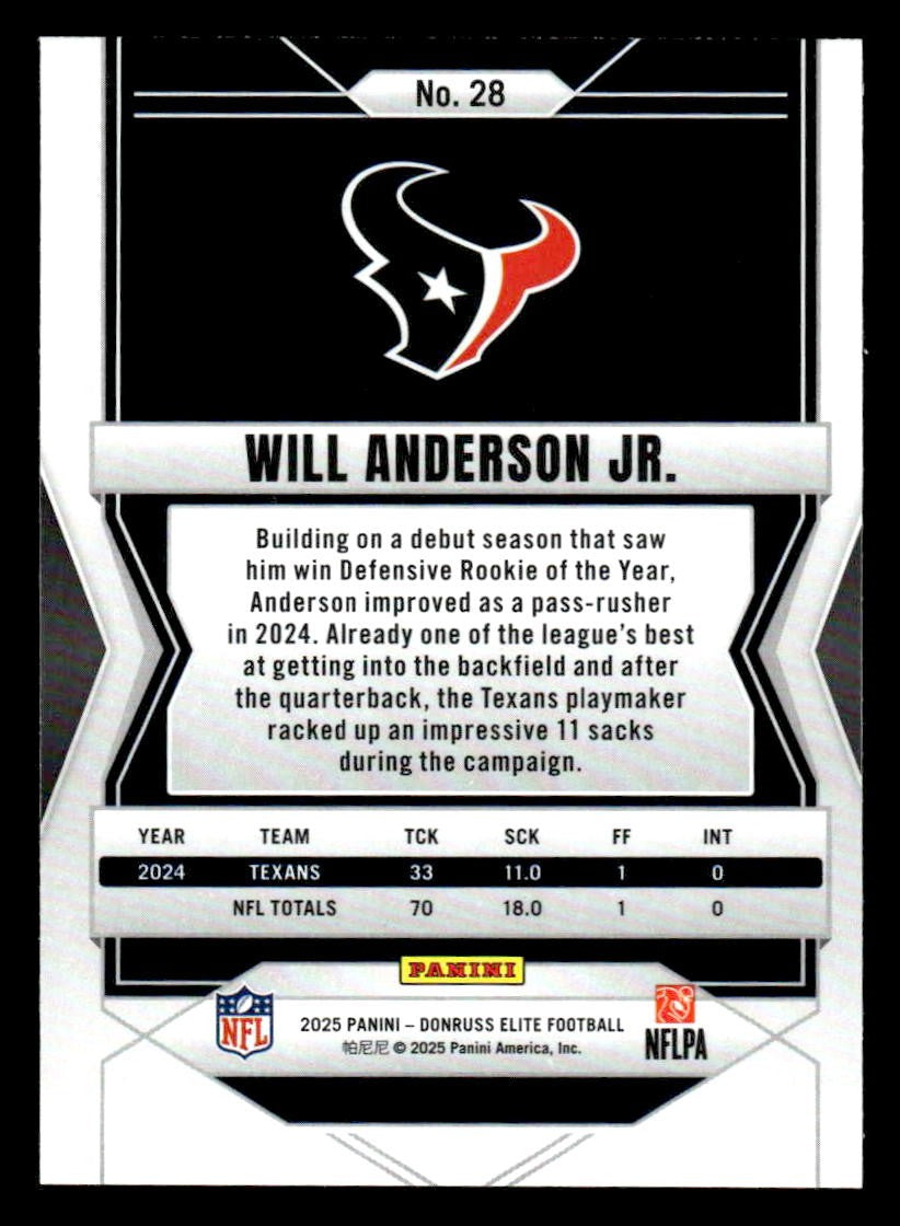 2025 Donruss Elite #28 Will Anderson Jr.