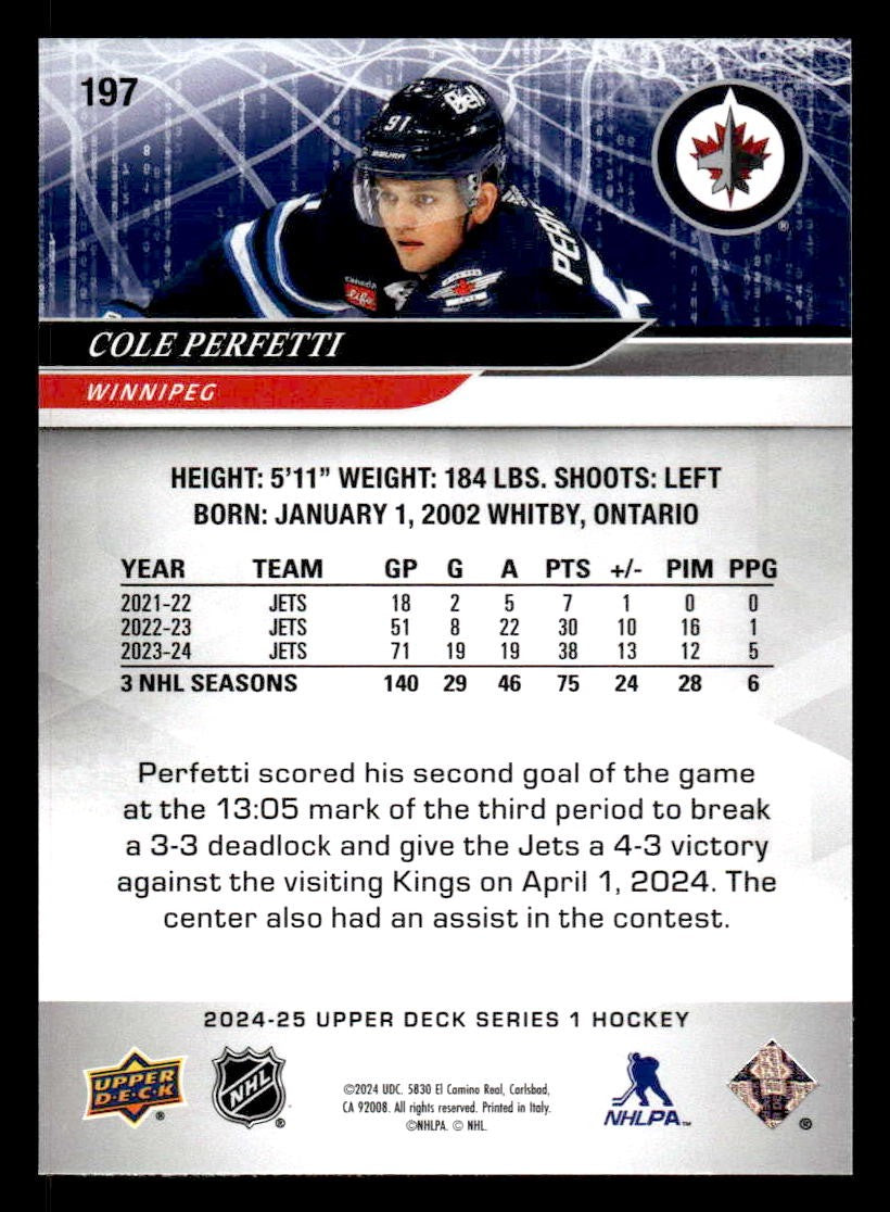 2024-25 Upper Deck #197 Cole Perfetti