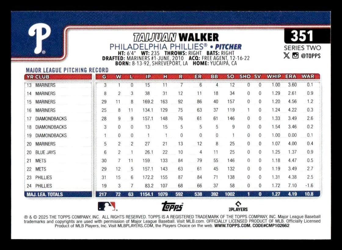 2025 Topps #351 Taijuan Walker