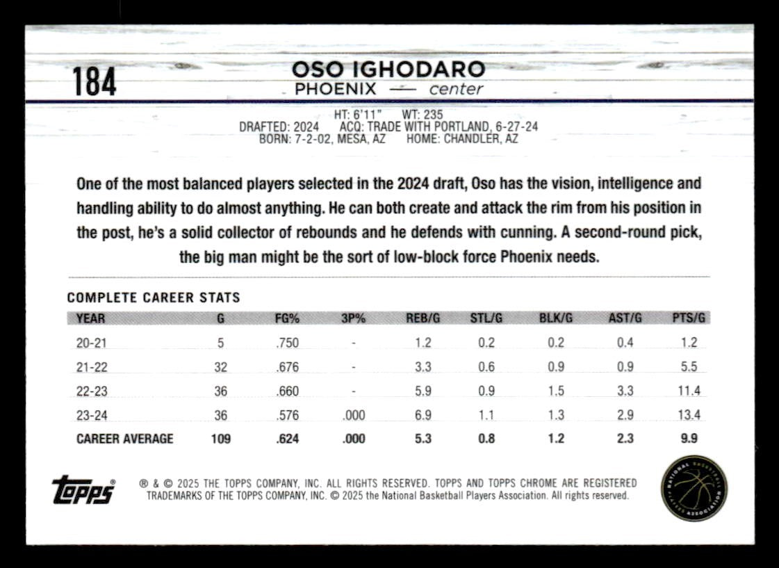 2024-25 Topps Chrome #184 Oso Ighodaro