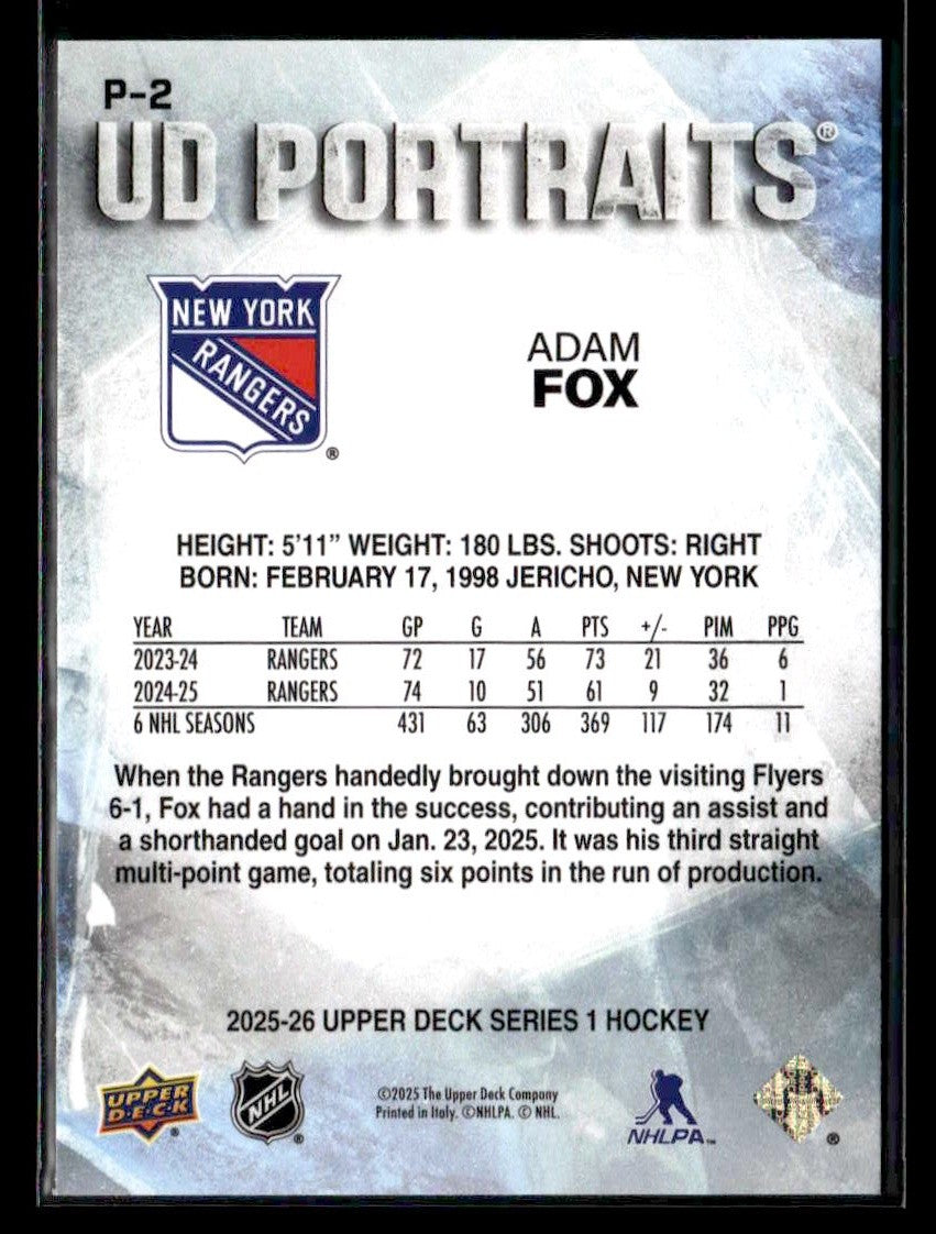 2025-26 Upper Deck #P-2 Adam Fox UD Portraits