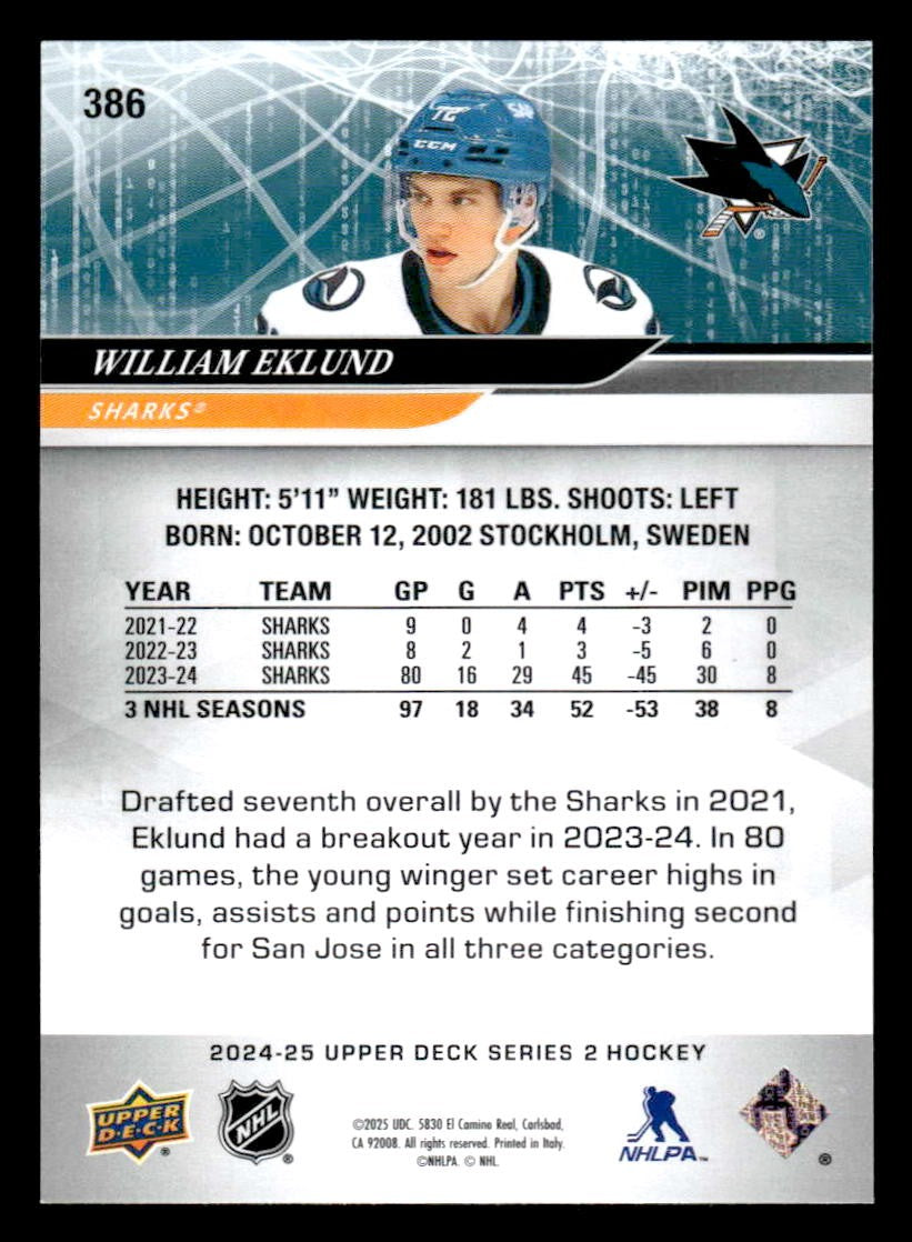 2024-25 Upper Deck #386 William Eklund