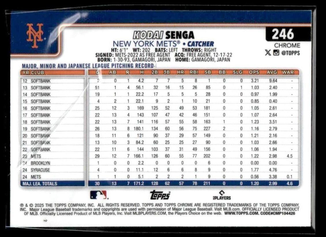 2025 Topps Chrome #246 Kodai Senga X-Fractors