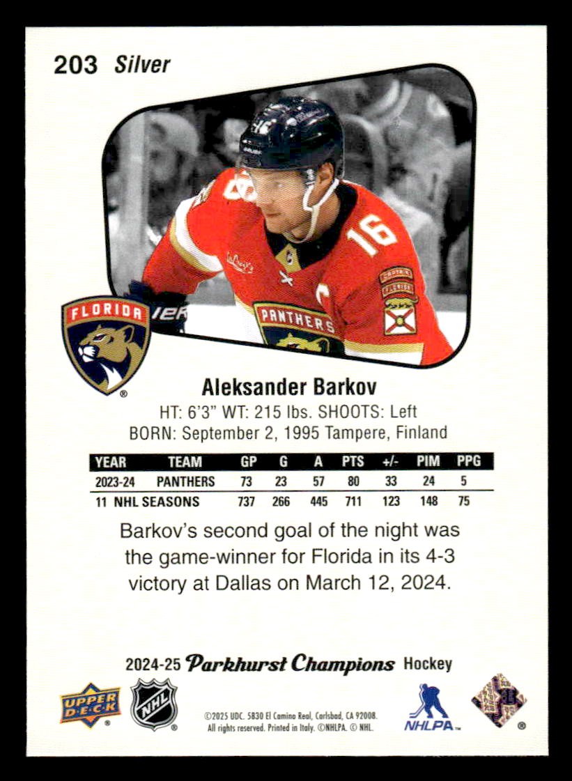 2024-25 Parkhurst Champions #203 Aleksander Barkov Silver