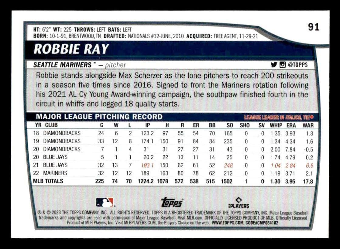 2023 Topps Big League #91 Robbie Ray