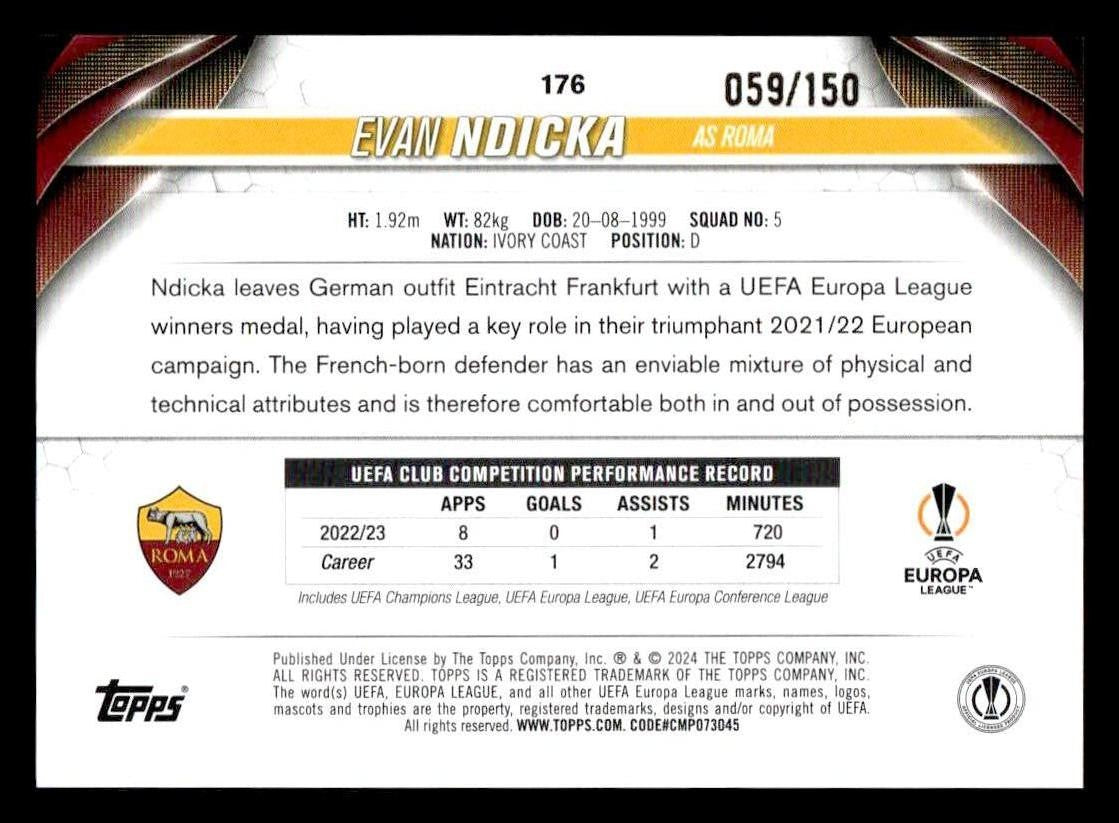 2023-24 Topps Jade UEFA Club Comps #176 Evan Ndicka Chinese New Year #/150