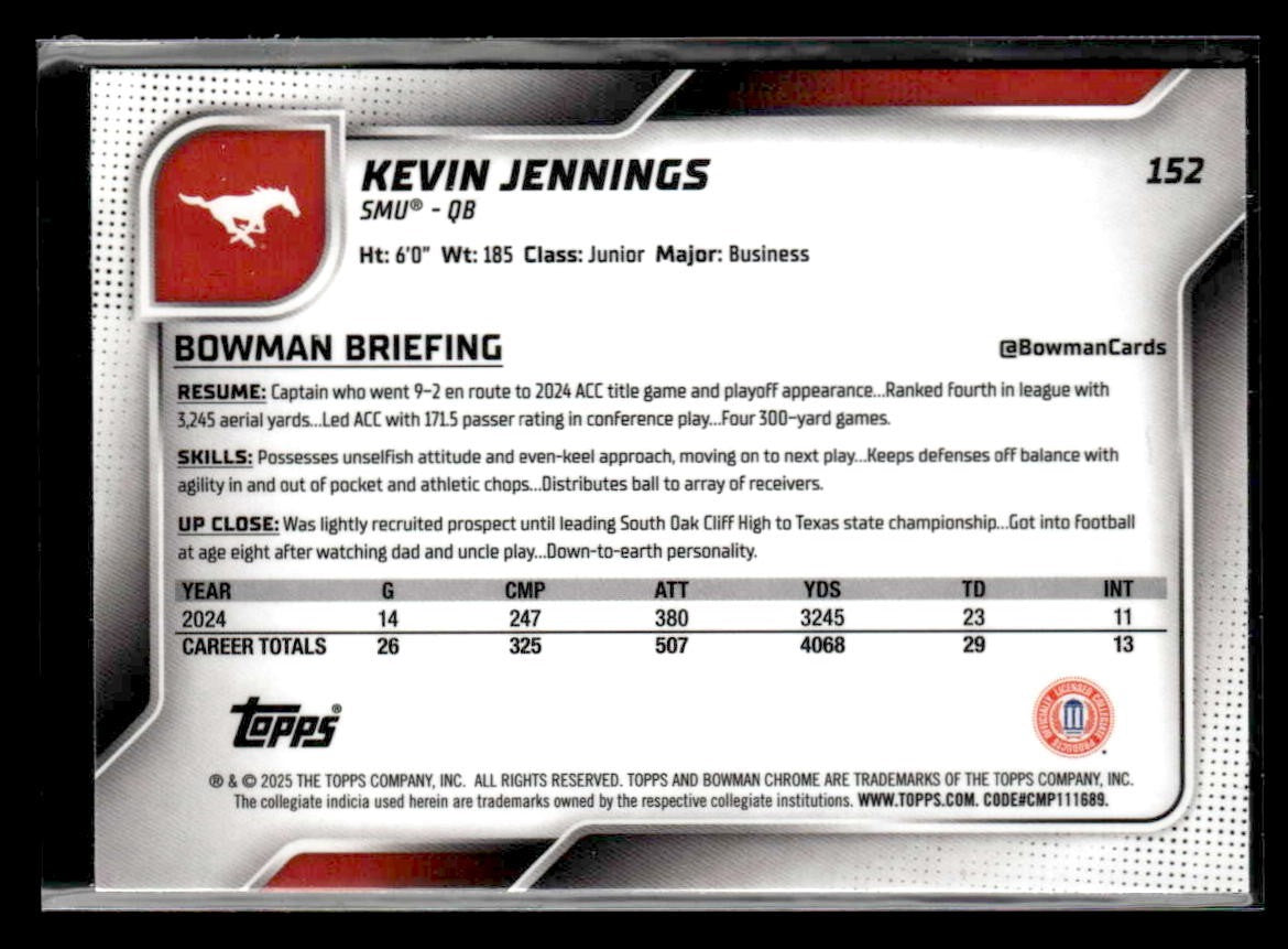 2025 Bowman University Chrome #152 Kevin Jennings