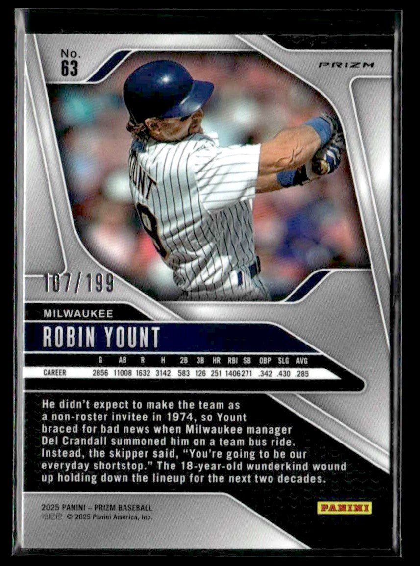 2025 Panini Prizm #63 Robin Yount Blue Prizm #/199