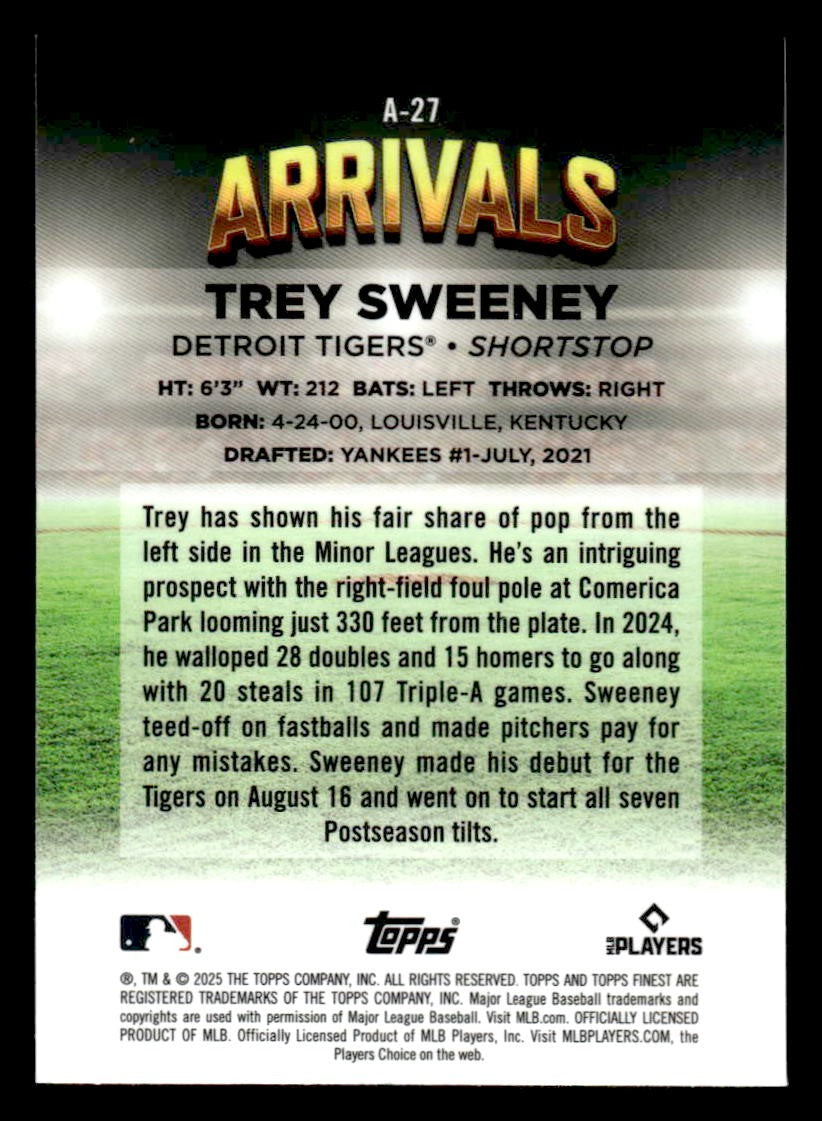 2025 Finest #A-27 Trey Sweeney Arrivals